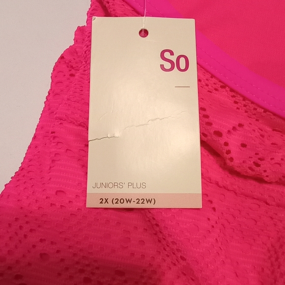 🆕Brand New! High Neck Crochet Overlay & Drawstring Hip Pink Women's Swimsuit 2X - Picture 8 of 11